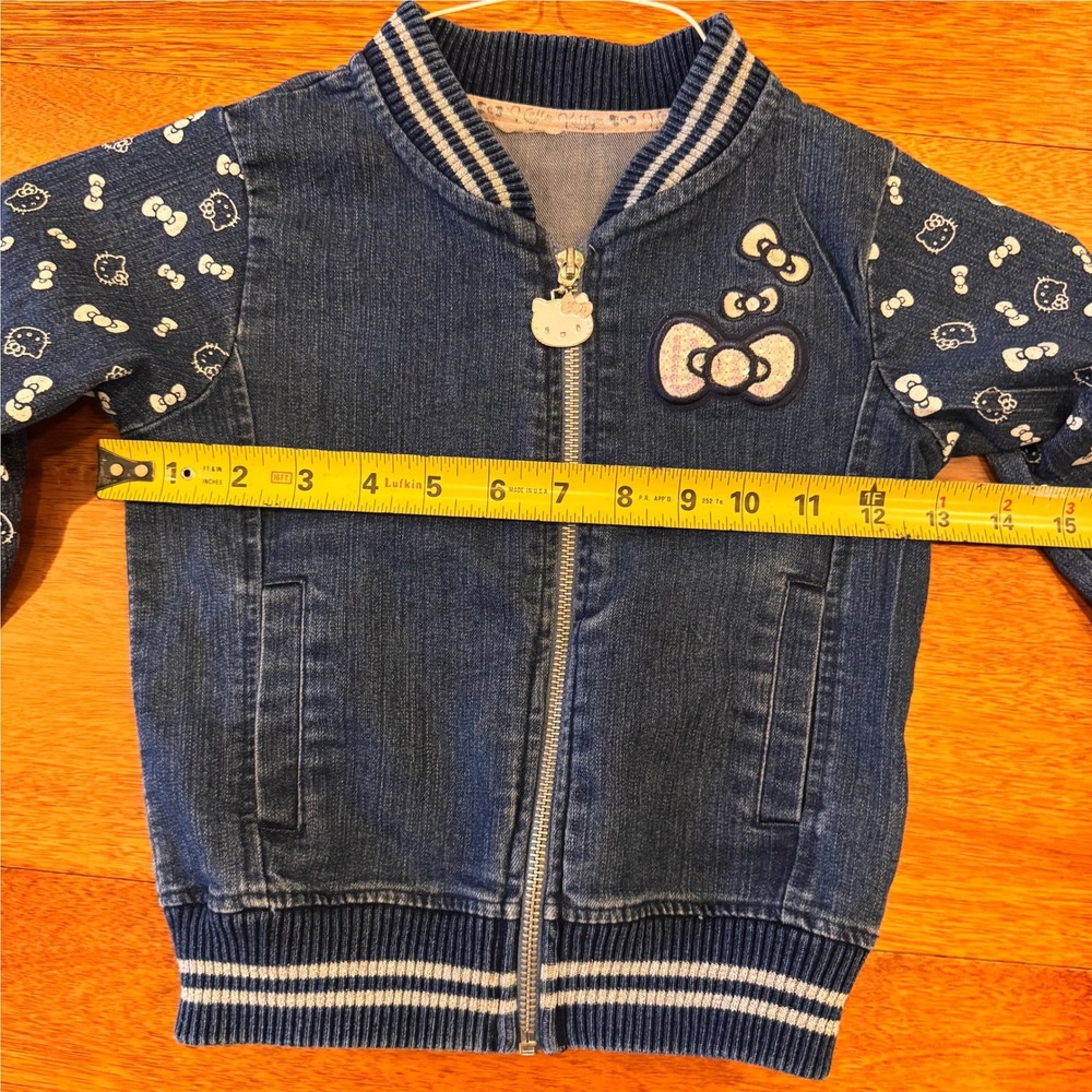 Vtg Kids Girls Hello Kitty 5T Denim Bomber Jacket Blue Sequin Bow Zipper Charm - Picture 15 of 16